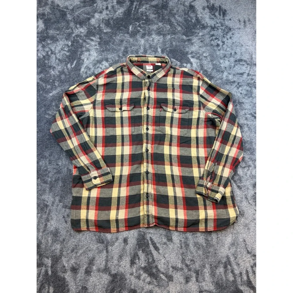 Levi's Button Down Mens 3XL Red Plaid Relaxed Fit Long Sleeve Flannel Shirt